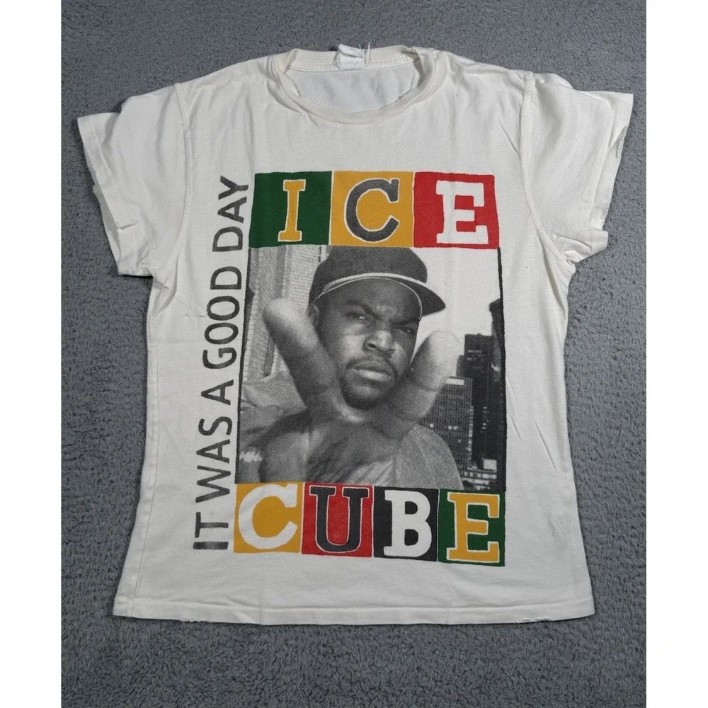 Vtg Ice‎ Cube It Was a Good Day White T-Shirt Adult XS Distressed Single Stitch